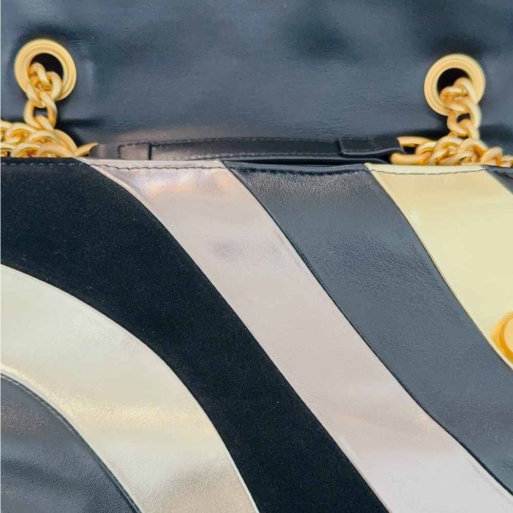 Kurt Geiger Black Kensington Soft Metallic Gold & Silver Large NWT - Picture 3 of 5
